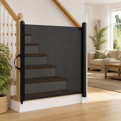 Sturdy Retractable Pet Gate Black 117.5x125cm Indoor Barrier