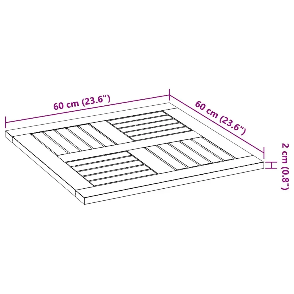 60x60x2 cm Brown Acacia Square Table Top for Replacement