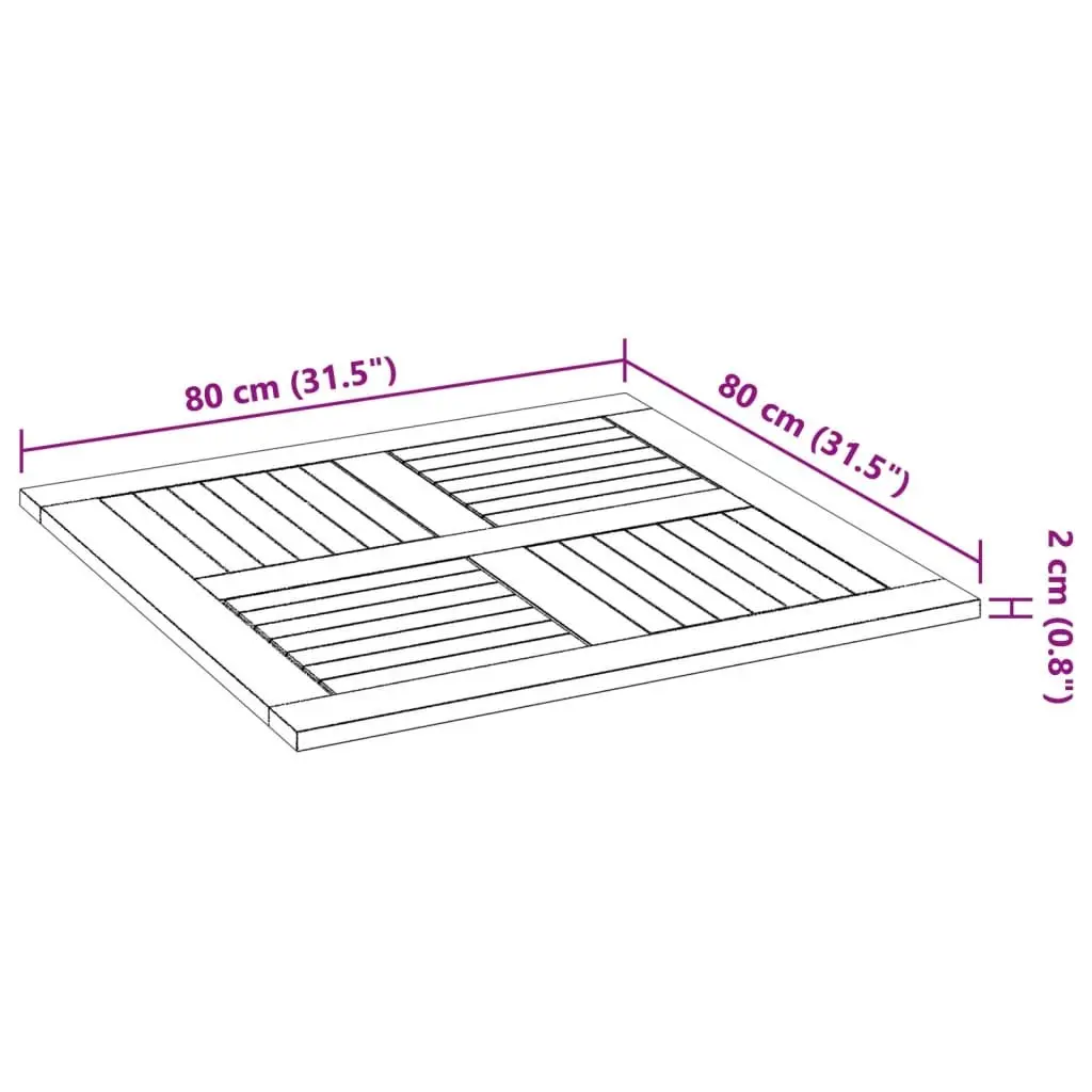 Solid Acacia Square Table Top 80x80cm