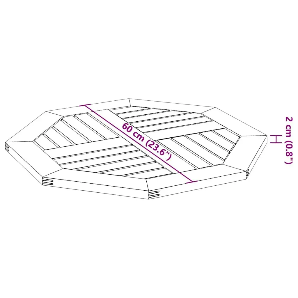 Octagonal Table Top 60x60x2cm Brown for Gardens