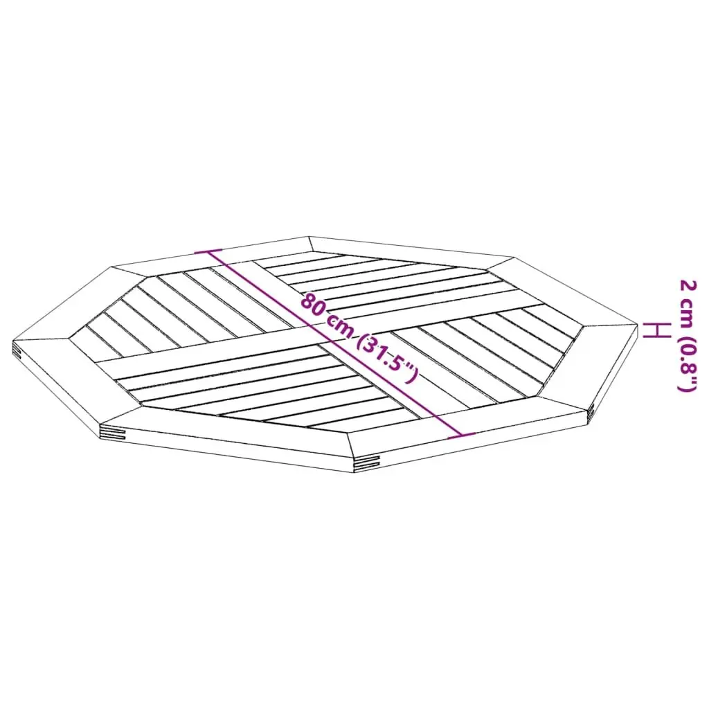 Octagonal Solid Wood Table Top 80x80x2.2cm