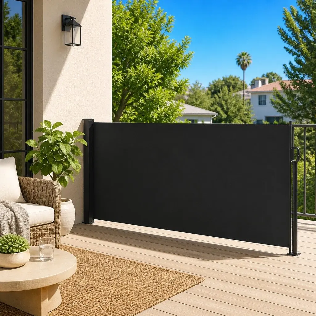 Black 100x300cm Retractable Side Awning for Privacy