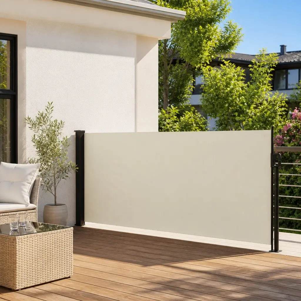 Cream Retractable Side Awning 117x300cm for Privacy
