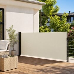 Cream Retractable Side Awning 117x300cm for Privacy