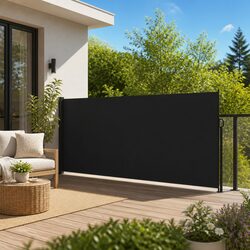 Retractable Side Awning Black 160x300 cm Garden Privacy Screen Outdoor Patio