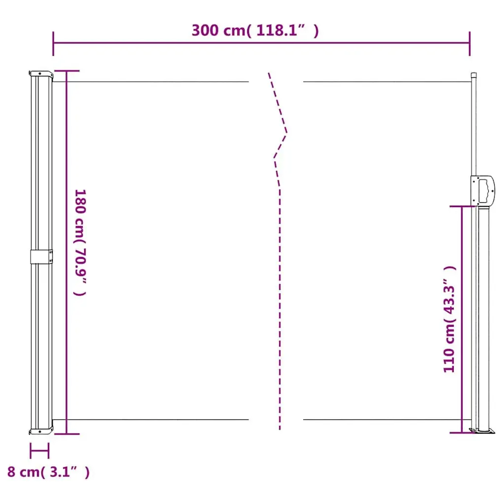 Retractable Side Awning 180x300cm Black