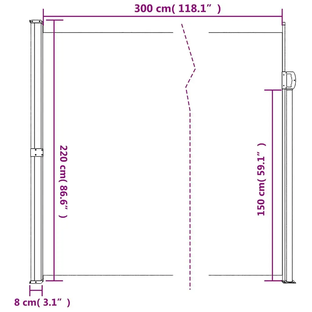 Cream Retractable Side Awning 220x300cm for Privacy