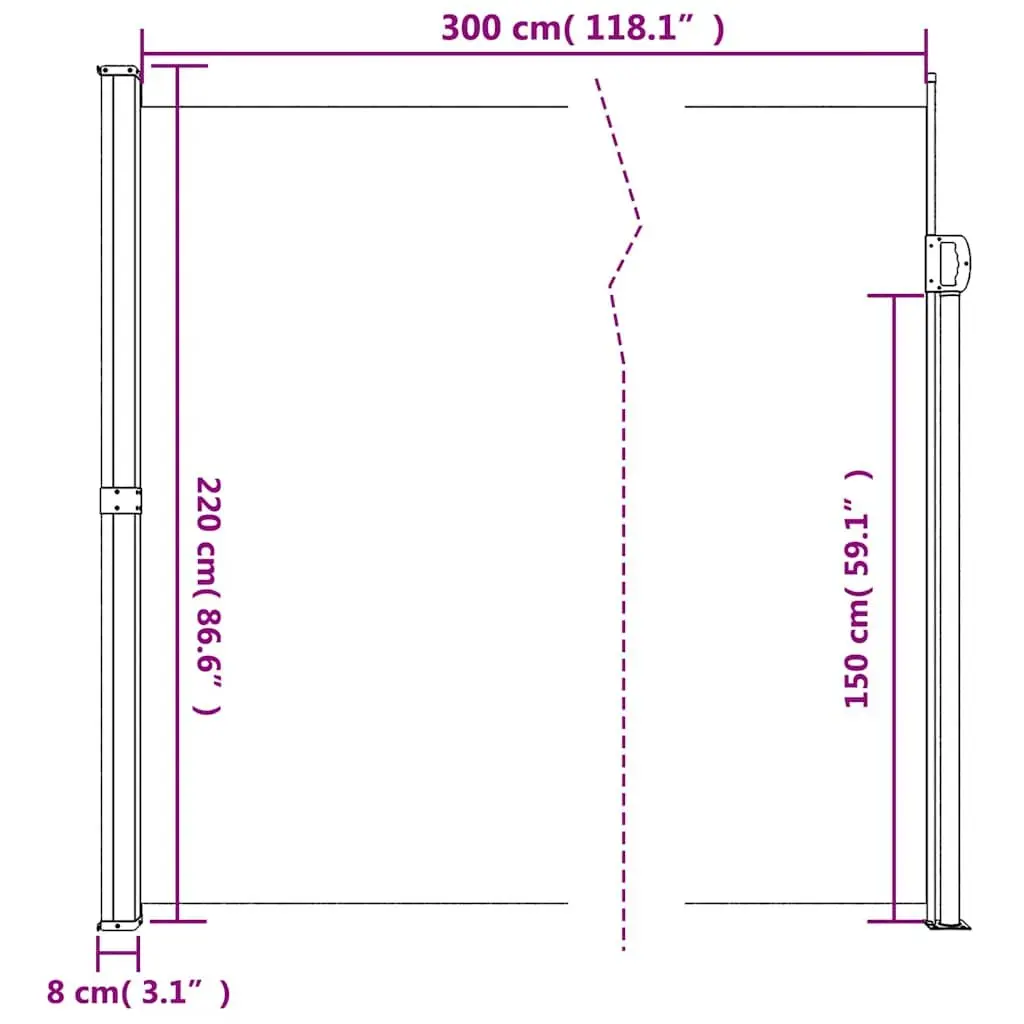 Taupe Retractable Side Awning 220x300cm for Privacy