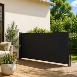 Black Retractable Side Awning 120x500cm for Gardens