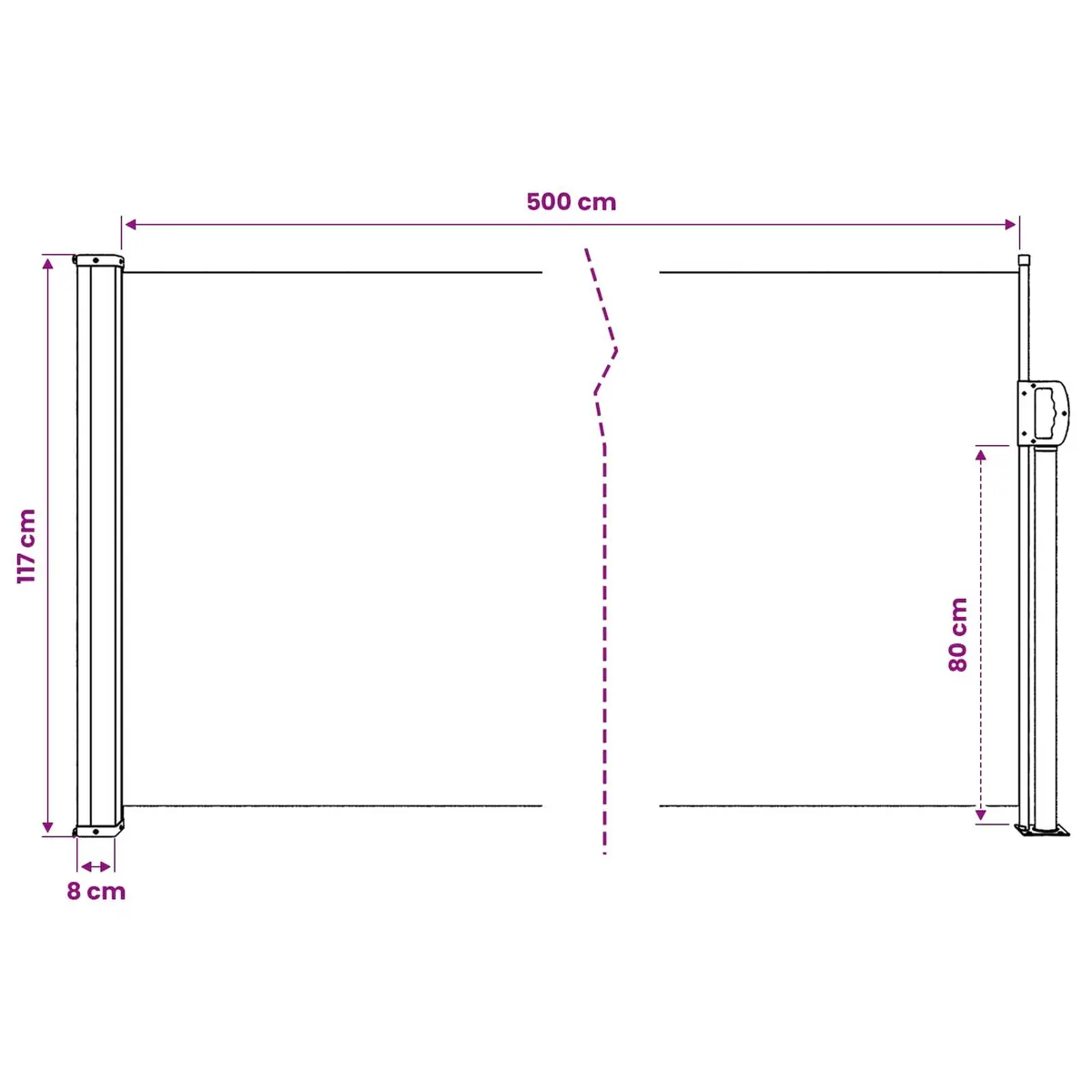 Black Retractable Side Awning 120x500cm for Gardens