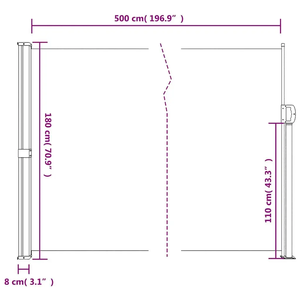 Cream Retractable Side Awning 180x500cm