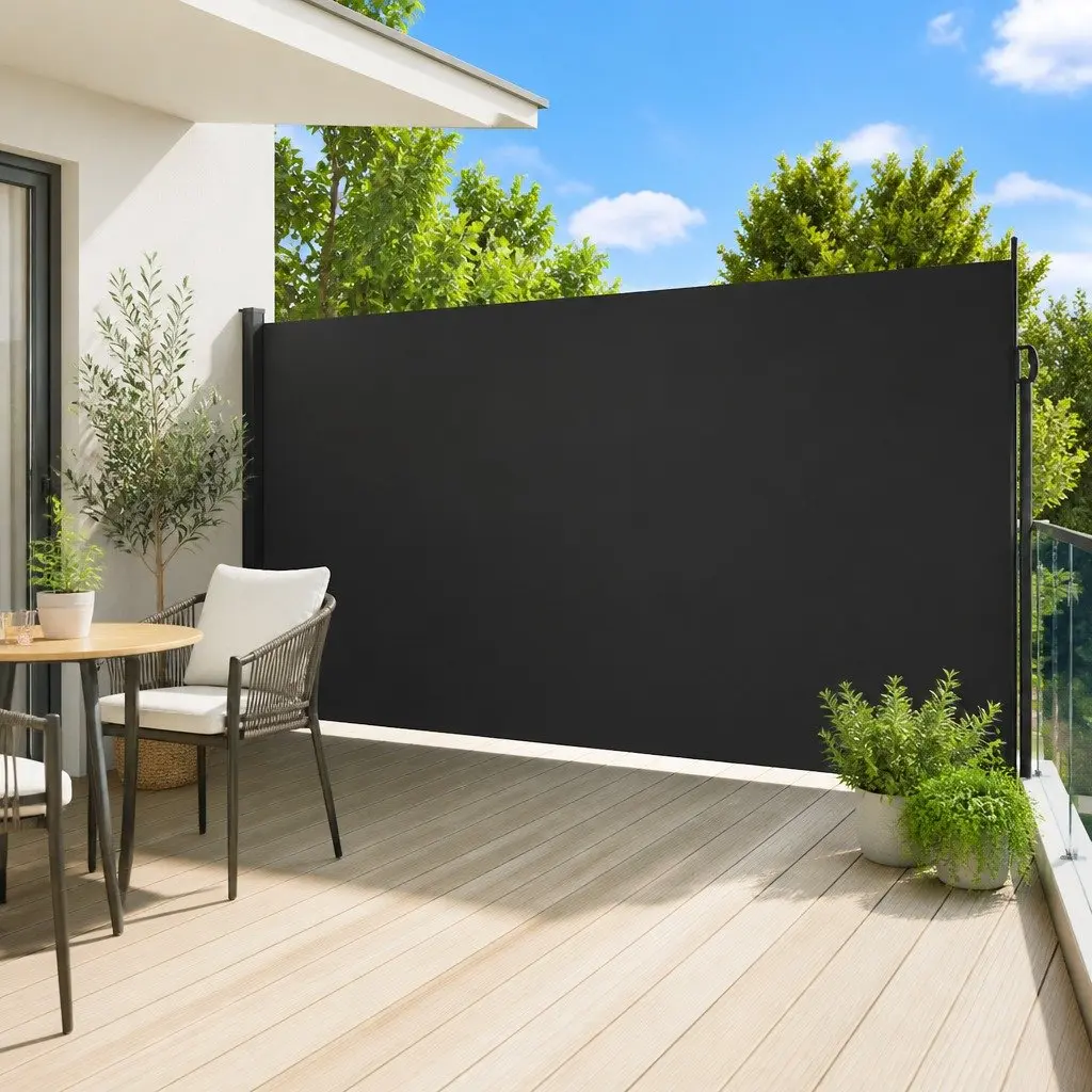 Retractable Side Awning Screen Black 220x500cm