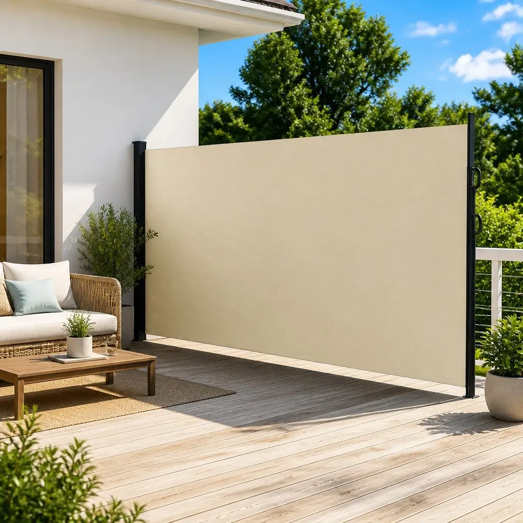 Retractable Side Awning Polyester 220x500cm Cream Outdoor Garden Privacy Screen