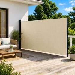 Cream Retractable Side Awning 220x500cm for Outdoor Privacy