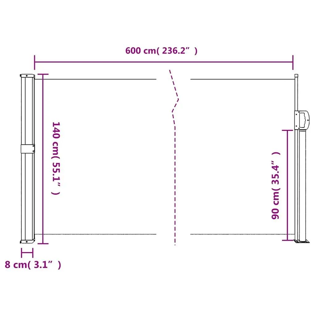 Retractable Side Awning Anthracite 140x600cm