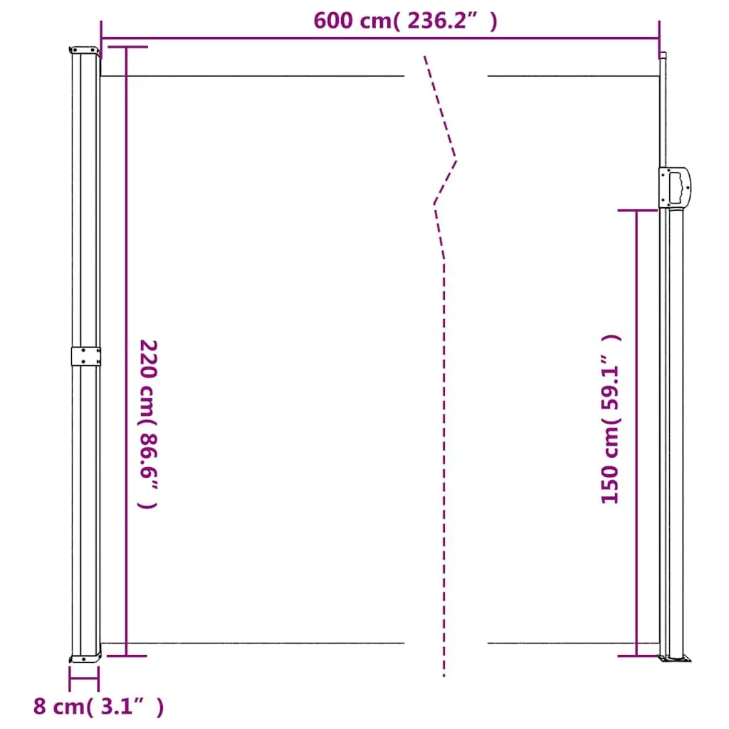 Retractable Side Awning 220x600cm for Privacy