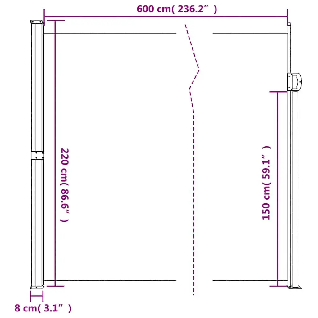 Retractable Side Awning Screen 220x600cm