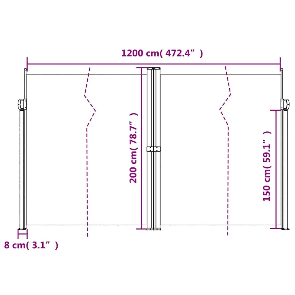 Retractable Side Awning 200x1200cm for Outdoor Spaces