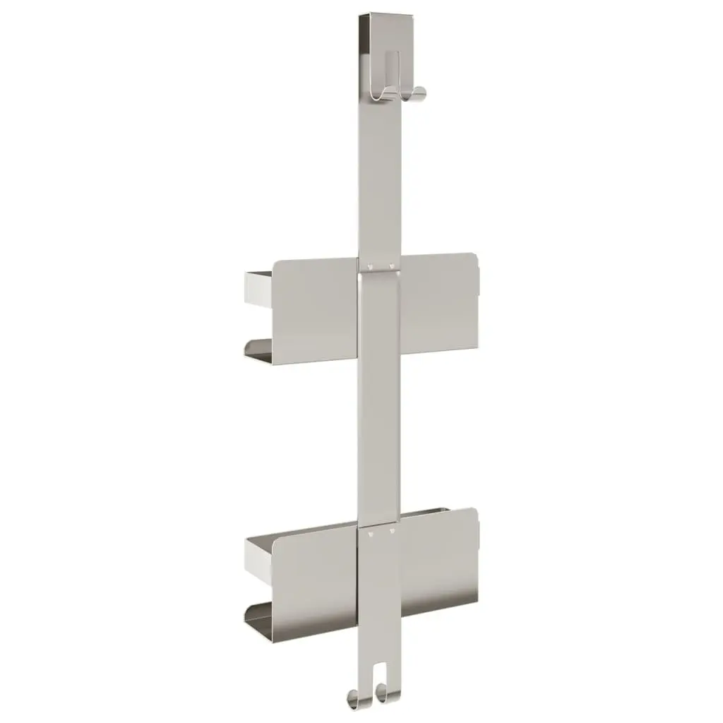 Hanging Shower Caddy with Storage Basket Organizer Towel Hooks Silver Bathroom