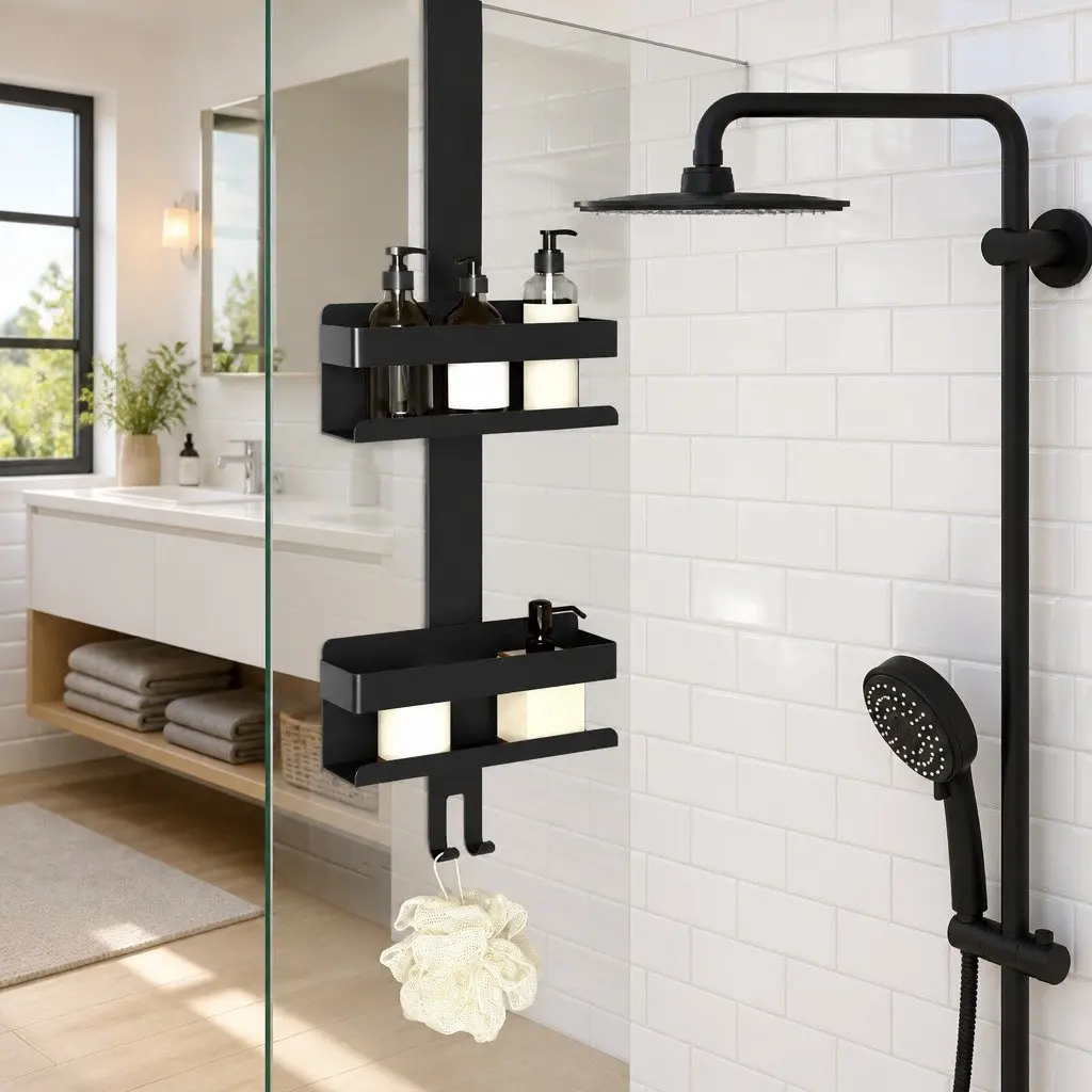 Hanging Shower Caddy with Towel Hooks