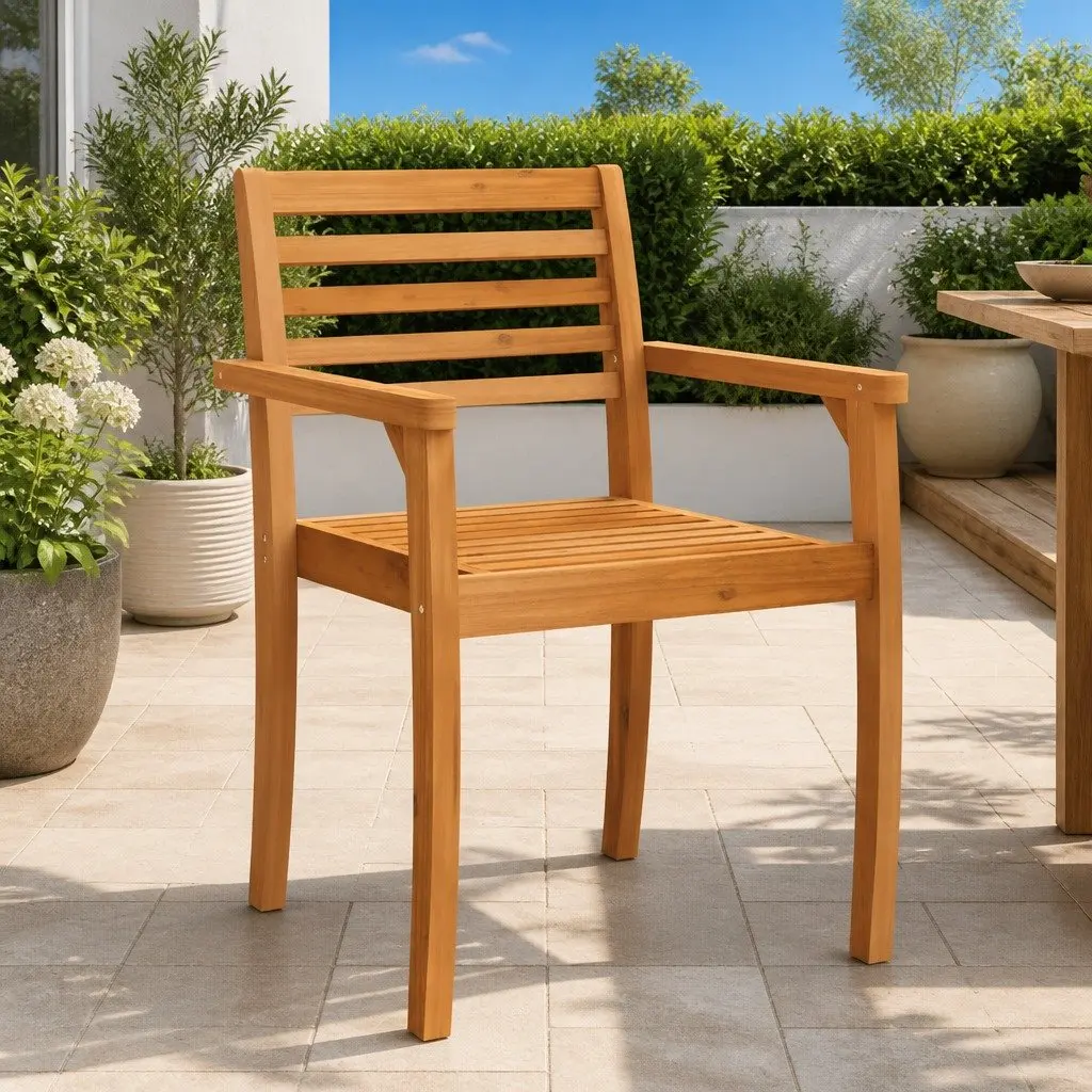 Outdoor Garden Chairs 2 pcs Brown Wooden Armchair Backrest Patio Seating