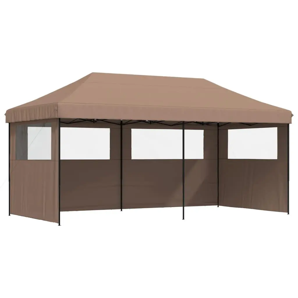 Pop-Up Party Tent Oxford Fabric 3 Sidewalls Brown Outdoor Gazebo Canopy