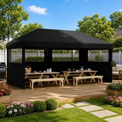Outdoor Pop-Up Party Tent with 3 Sidewalls Black