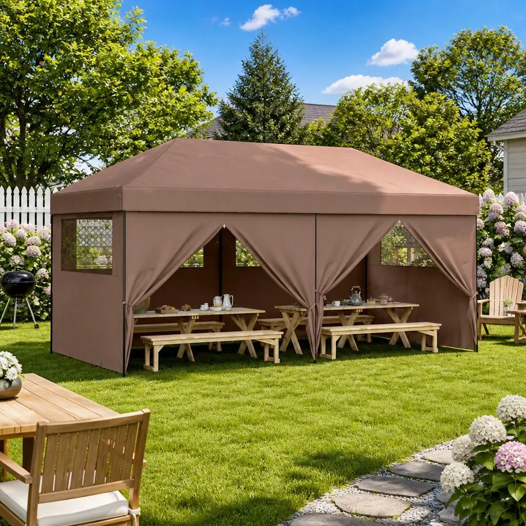 Pop-Up Party Tent Oxford Fabric Brown 4 Sidewalls