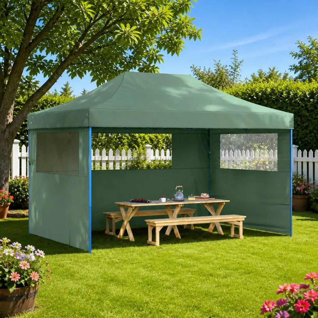 Green Outdoor Canopy Gazebo with 3 Sidewalls