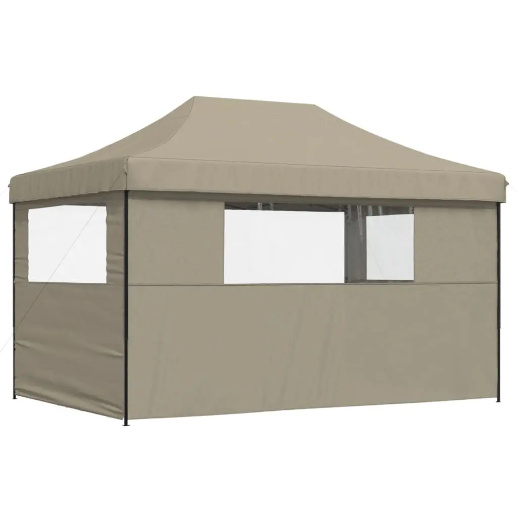 Pop-Up Party Tent Oxford Fabric 3 Sidewalls Clear Windows Outdoor Gazebo Taupe