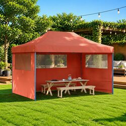 Sturdy Orange Foldable Pop-Up Party Tent with Sidewalls