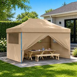 Durable Foldable Pop-Up Party Tent with Beige Sidewalls