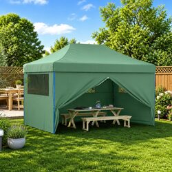 Durable Green Foldable Pop-Up Party Tent with 4 Sidewalls