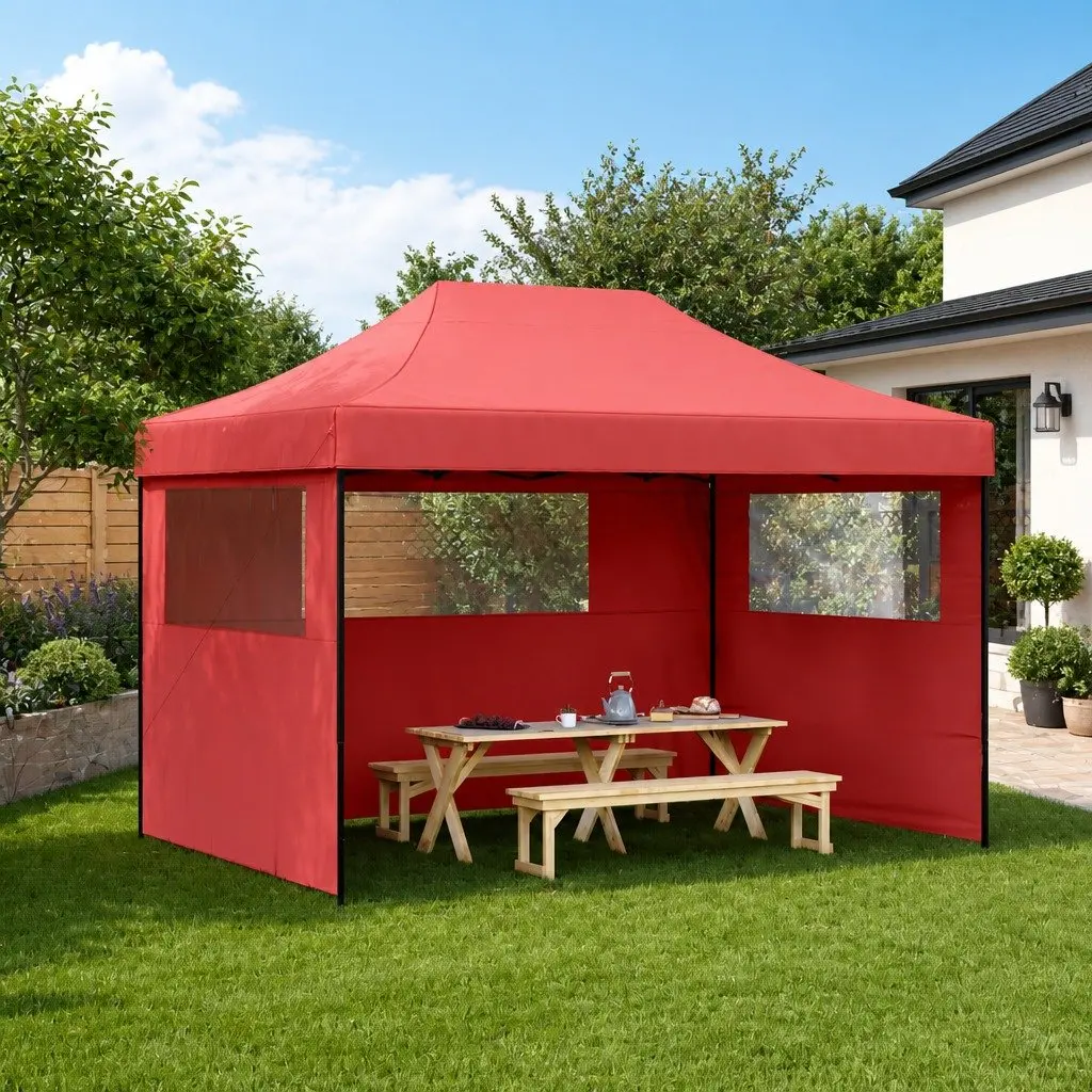 Red Pop-Up Party Tent with 3 Sidewalls