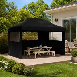 Sturdy Black Pop-Up Party Tent with 3 Sidewalls