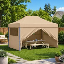 Durable Beige Pop-Up Party Tent with 4 Sidewalls