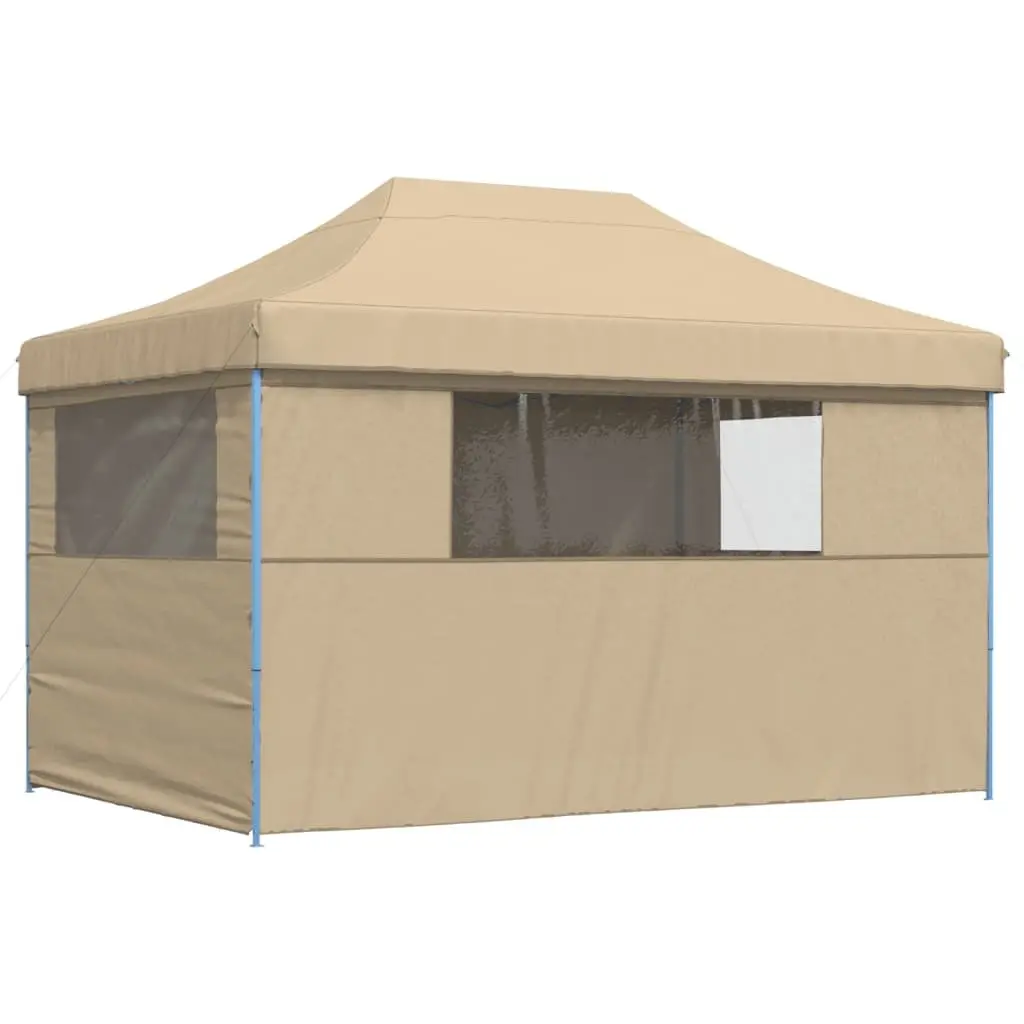 Foldable Pop-Up Party Tent Oxford Fabric Beige 4 Sidewalls