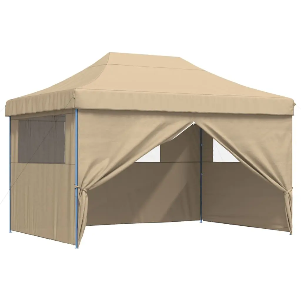 Foldable Pop-Up Party Tent Oxford Fabric Beige 4 Sidewalls