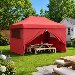 Premium Red Foldable Party Tent with 4 Sidewalls