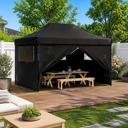 Sturdy Black Foldable Party Tent with Four Sidewalls