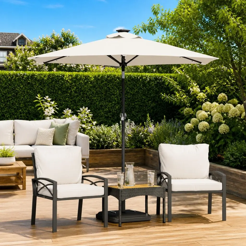 Garden Parasol Polyester 225x225x212cm White with LED Lights