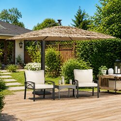 Durable Brown Garden Parasol with Crank Mechanism