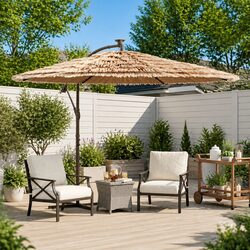 Sturdy Brown Garden Parasol with Crank Mechanism