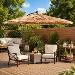 Sturdy Brown Garden Parasol with Steel Pole and Crank