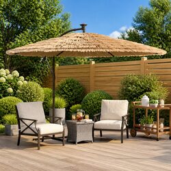 Brown Garden Parasol with LED Lights - Sturdy Steel Design