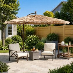 Premium Garden Parasol with LED Lights - Steel Pole 290cm