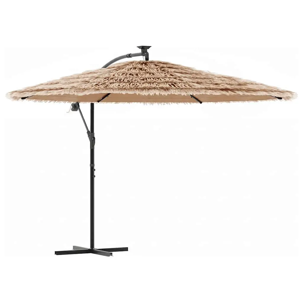 Garden Parasol Polyester 290cm Brown with LED Lights Steel Pole