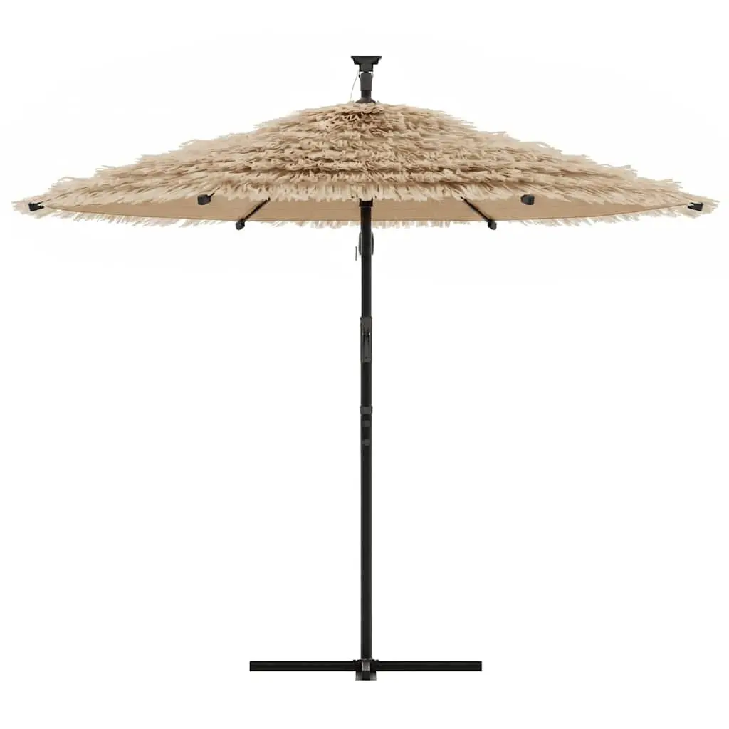 Garden Parasol Polyester 290cm Brown with LED Lights Steel Pole