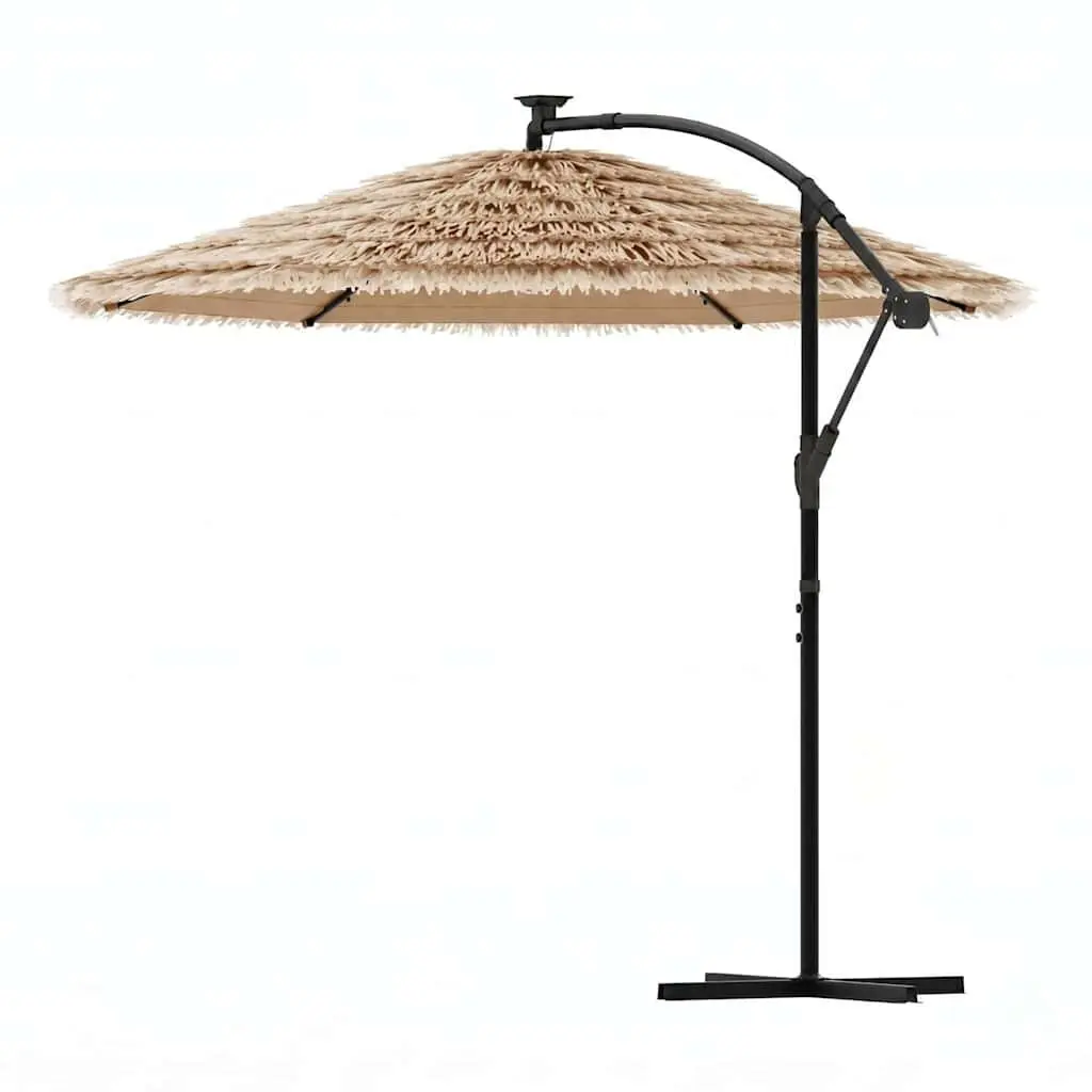 Garden Parasol Polyester 290cm Brown with LED Lights Steel Pole