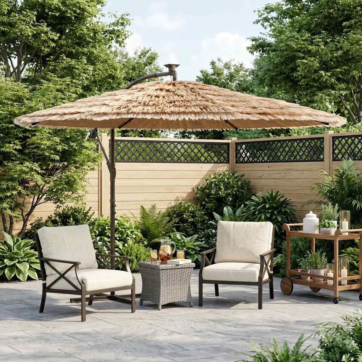 Garden Parasol Polyester 290cm Brown with LED Lights Steel Pole